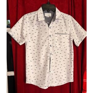 Craft + Flow Button Down Kid Size 8 White Good Seagull Print Short Sleeve Pocket